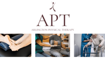 Hands performing physical therapy techniques, patient receiving rehabilitation support, and healthcare professionals assisting elderly individual with mobility at Arlington Physical Therapy.